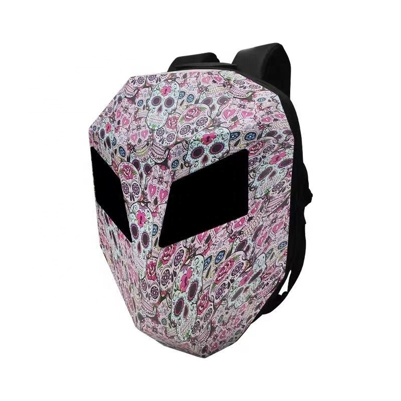 Colorful LED Eye Backpack Cool Mask Hard Shell Waterproof Smart Back Pack App Control Programable LED Knight Backpack