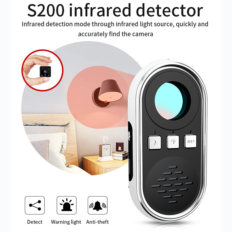 S200 Hidden Camera Detector Anti Spy Camera Finder Alarm Mode LED Infrared Scanning Travel Size Hotel Indoor Camera Detector