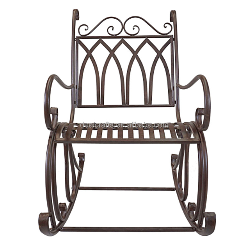 Metal Outdoor Patio Rocking Chair Outside Rocker Seating Porch Heavy Duty Rocking Chair Wrought Iron Retro Bistro Leisure Brown