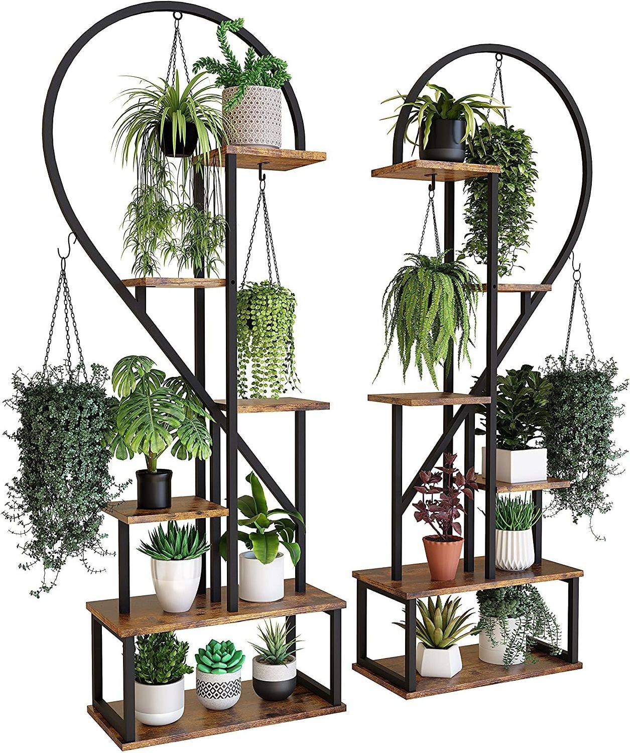 Modern design 6 Tier Metal Plant Stand, Creative Half Heart Shape Ladder Plant Stands for Indoor