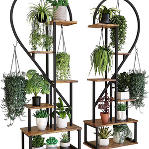 Modern design 6 Tier Metal Plant Stand, Creative Half Heart Shape Ladder Plant Stands for Indoor