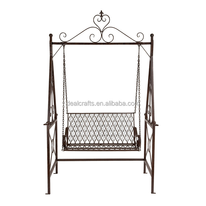 Outdoor Metal Patio Porch Swing Bench Black Garden Chair Swing Frame with Iron Stand for Outdoors Gardens and Yards