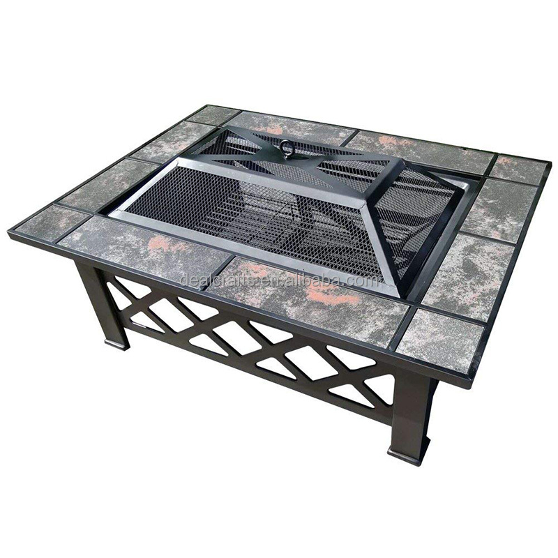 Outdoor Rectangular Garden Mosaic Coffee Table Fire Pit Round Brazier Fire Pit