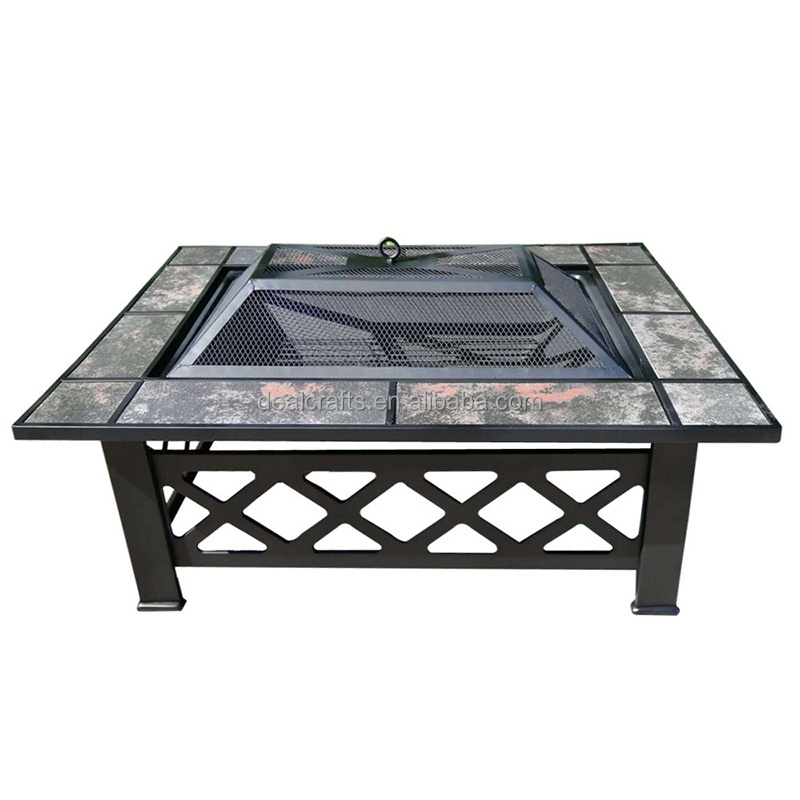 Outdoor Rectangular Garden Mosaic Coffee Table Fire Pit Round Brazier Fire Pit