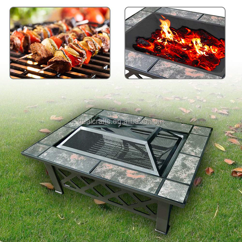 Outdoor Rectangular Garden Mosaic Coffee Table Fire Pit Round Brazier Fire Pit