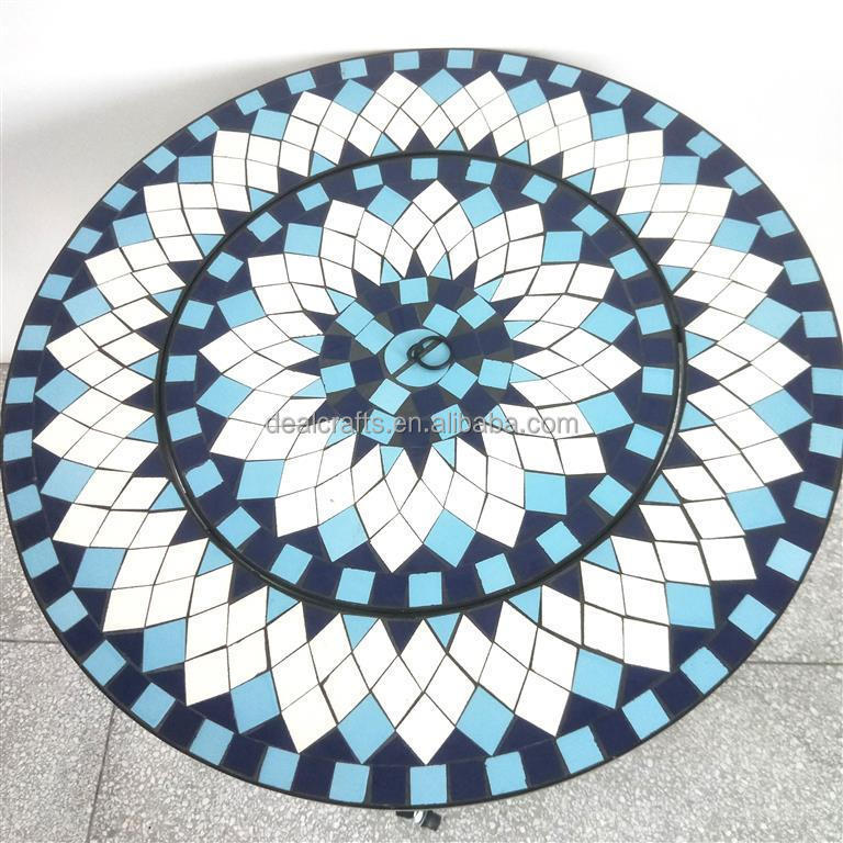 Ceramic tiles top mosaic design height adjustable fire pit coffee table with locking black casters