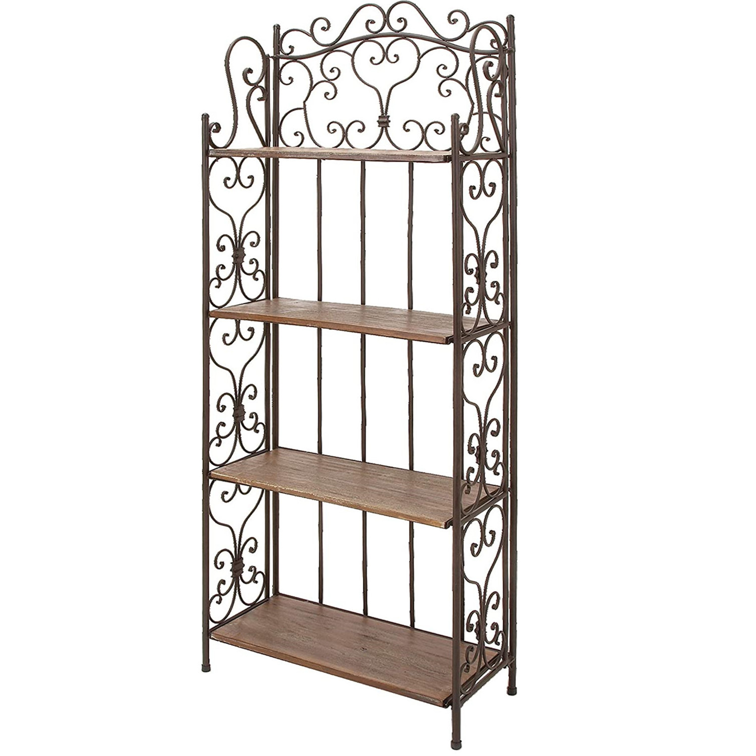 Metal Scroll Tall Folding 4 Shelf Bakers Rack for Home Kitchen Dining Room