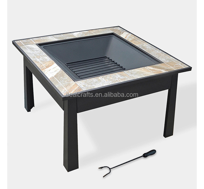 Square Outdoor wood burning fire pit With Mosaic Table