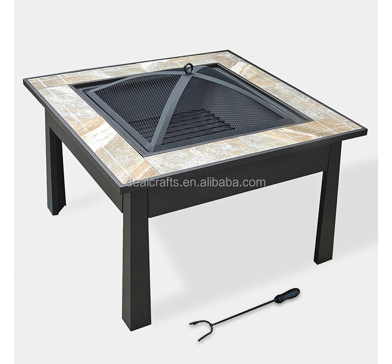 Square Outdoor wood burning fire pit With Mosaic Table