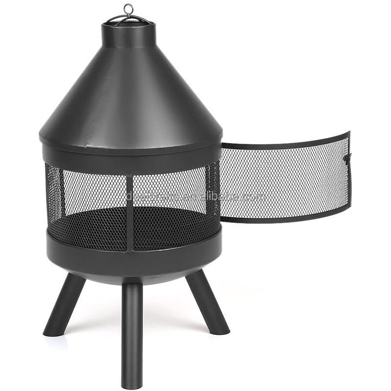 Outdoor Fire Pit Metal Garden Fireplace Chimney Style 600 Heat-Resistant with Poker