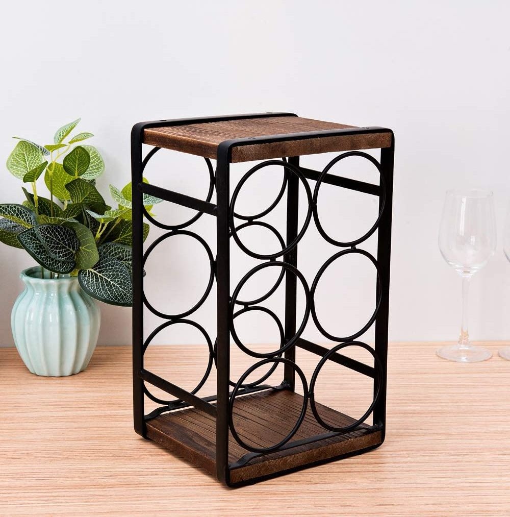 Metal & Wood Rustic Wood Counter top Wine Rack, 6 bottles wine rack for indoor