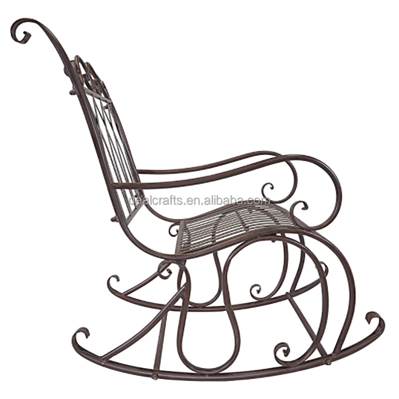 Metal Outdoor Patio Rocking Chair Outside Rocker Seating Porch Heavy Duty Rocking Chair Wrought Iron Retro Bistro Leisure Brown