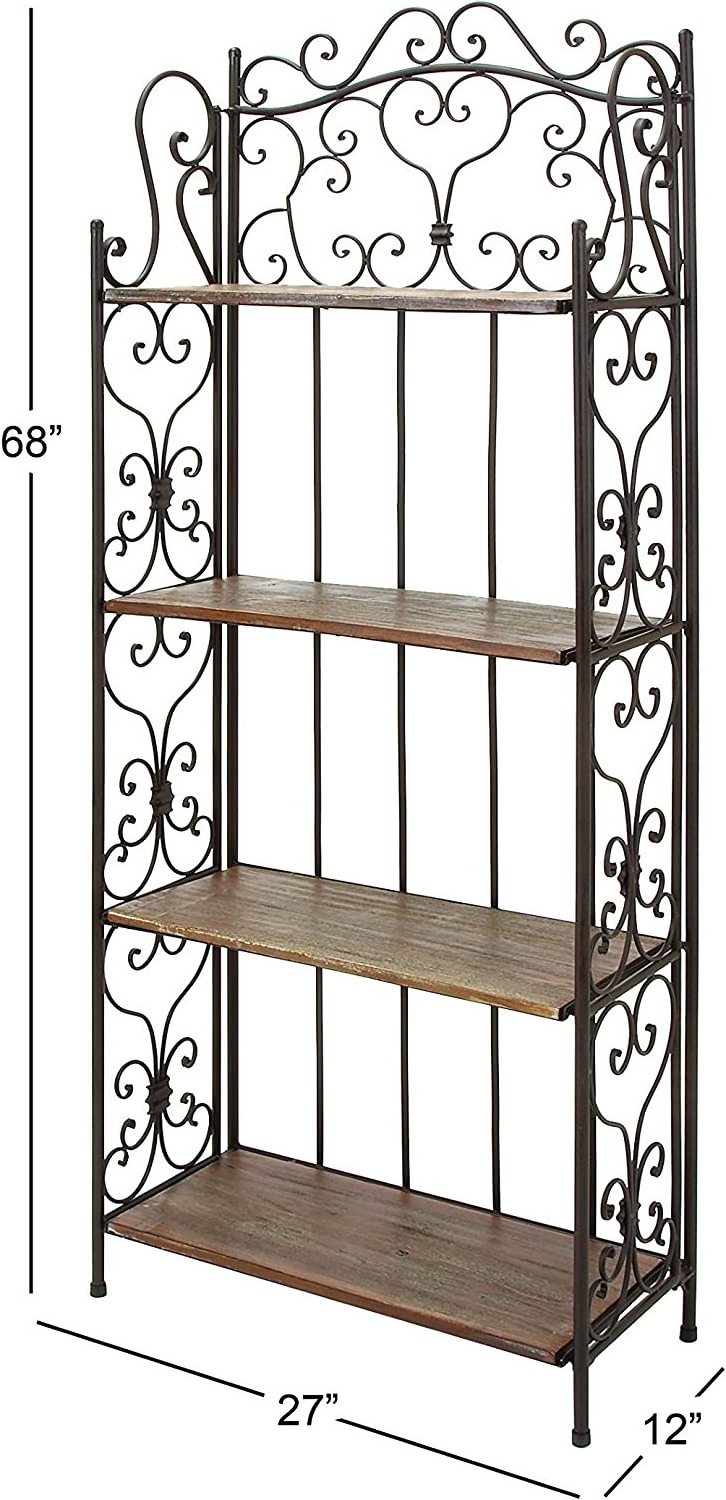 Metal Scroll Tall Folding 4 Shelf Bakers Rack for Home Kitchen Dining Room