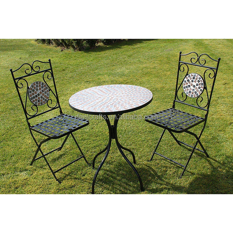 outdoor garden furniture  table and chair metal legs patio ceramic table Marble Mosaic Bistro Set