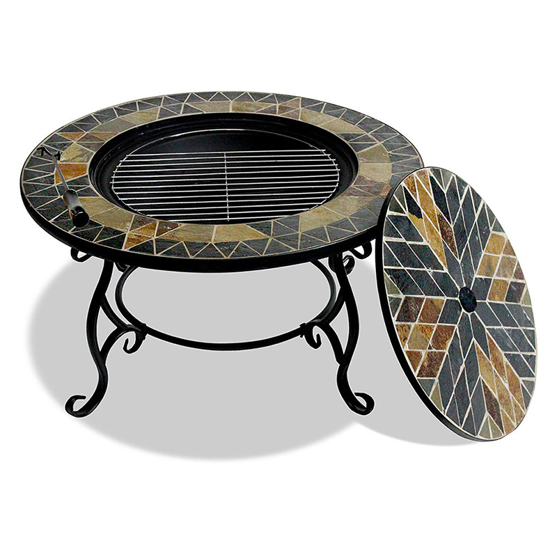 31 inch Round Marble stone fire pits wood burning fireplace mosaic fire pit