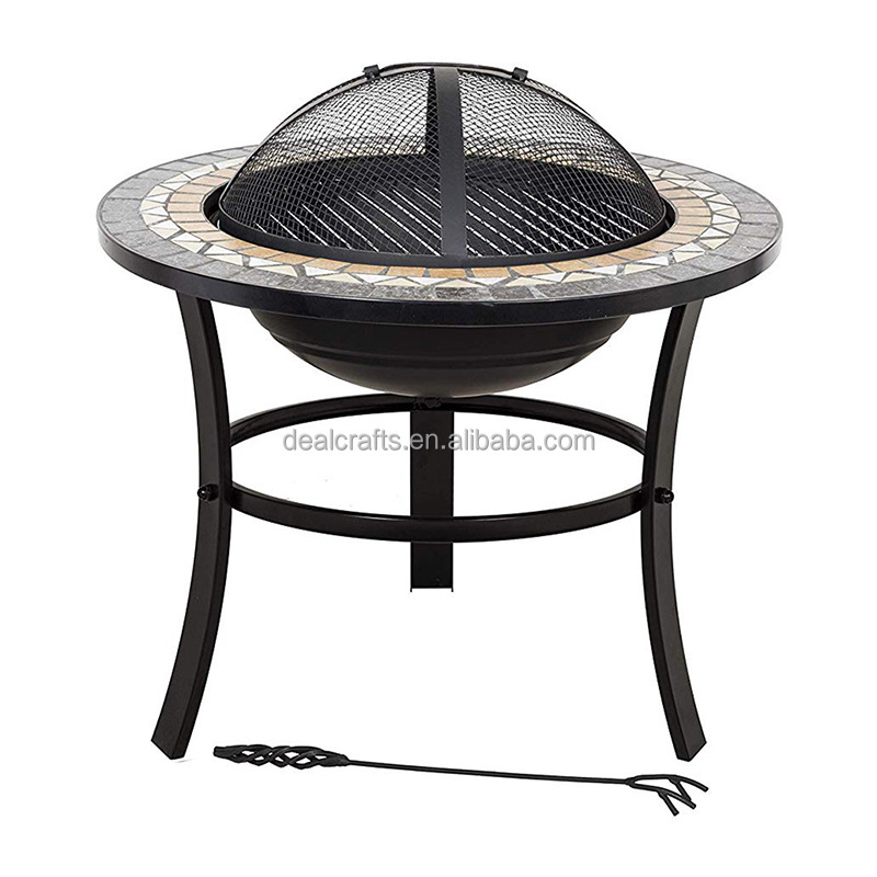 Outdoor round ceramic tile patio metal outdoor furniture fire pit mosaic designs