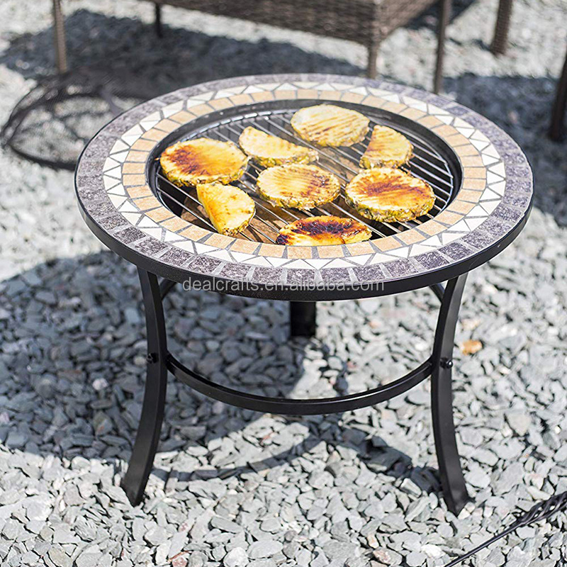 Outdoor round ceramic tile patio metal outdoor furniture fire pit mosaic designs