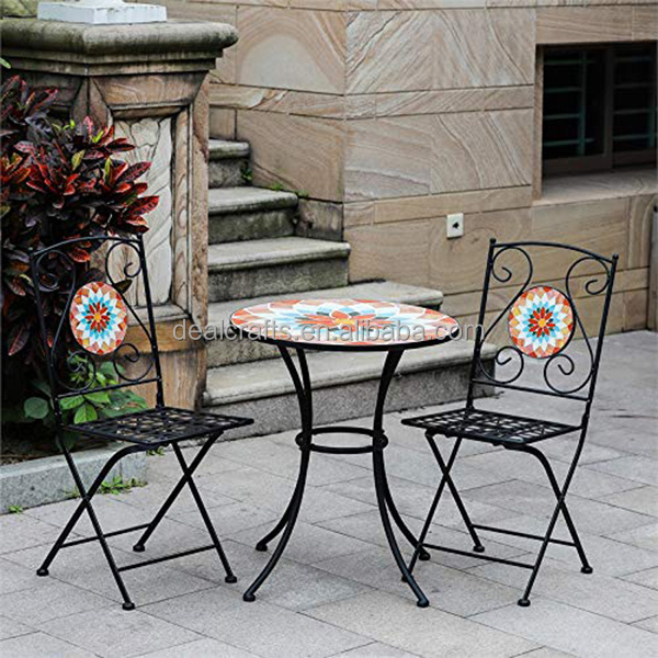 mosaic Bistro table and metal folding chair table set