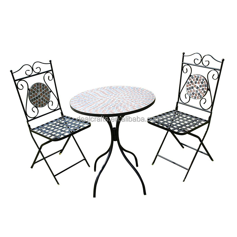 outdoor garden furniture  table and chair metal legs patio ceramic table Marble Mosaic Bistro Set