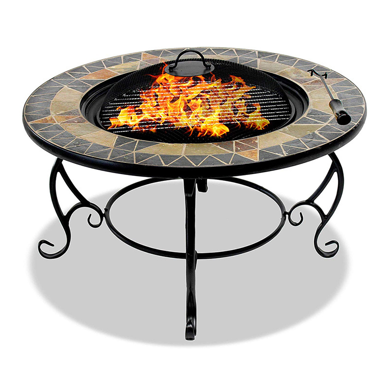 31 inch Round Marble stone fire pits wood burning fireplace mosaic fire pit