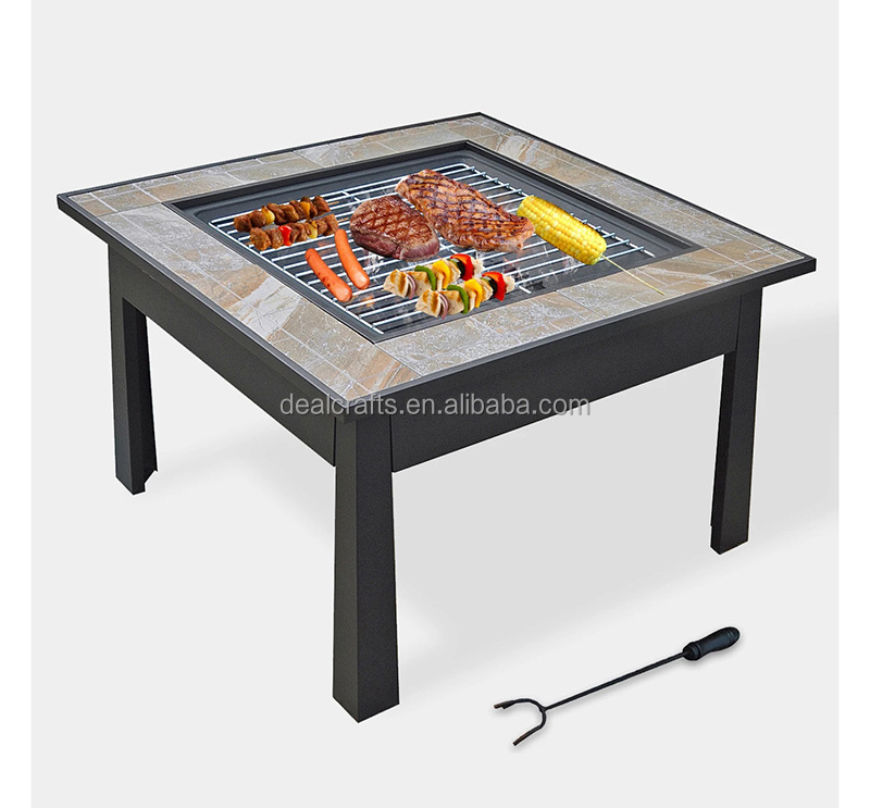 Square Outdoor wood burning fire pit With Mosaic Table