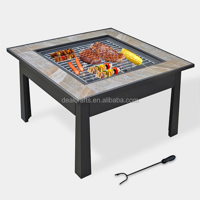 Square Outdoor wood burning fire pit With Mosaic Table