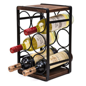 Metal & Wood Rustic Wood Counter top Wine Rack, 6 bottles wine rack for indoor