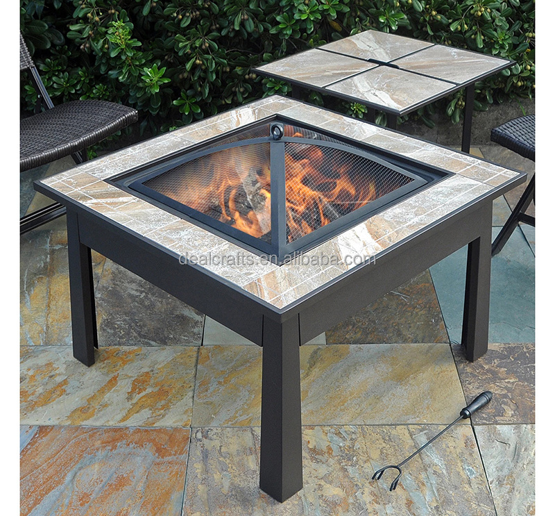 Square Outdoor wood burning fire pit With Mosaic Table