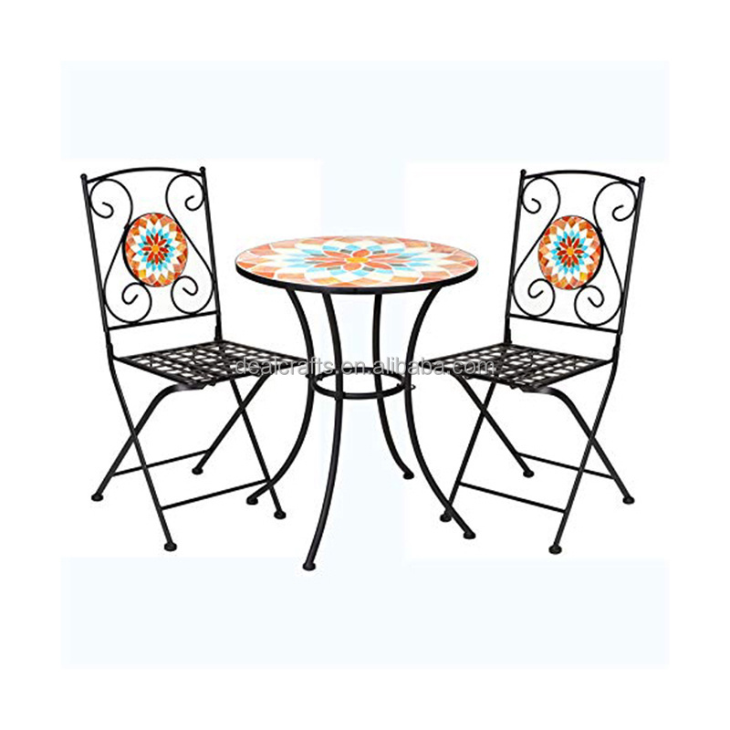 mosaic Bistro table and metal folding chair table set