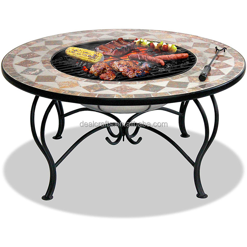 Round Outdoor Mosaic Fire Pit With Ceramic Tiles