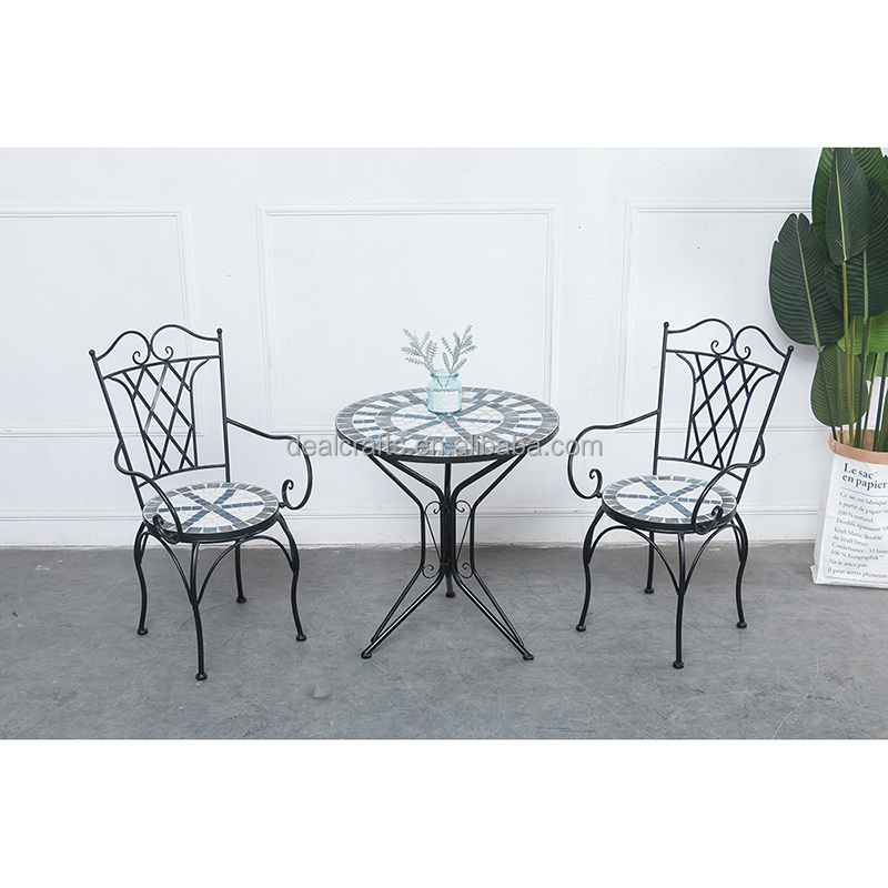 metal outdoor garden furniture folding wrought iron mosaic bistro table set