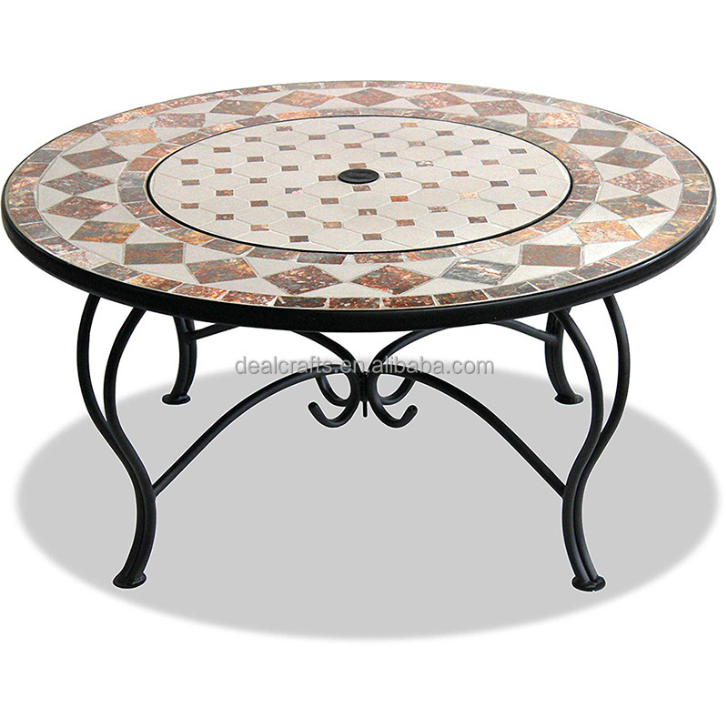 Round Outdoor Mosaic Fire Pit With Ceramic Tiles