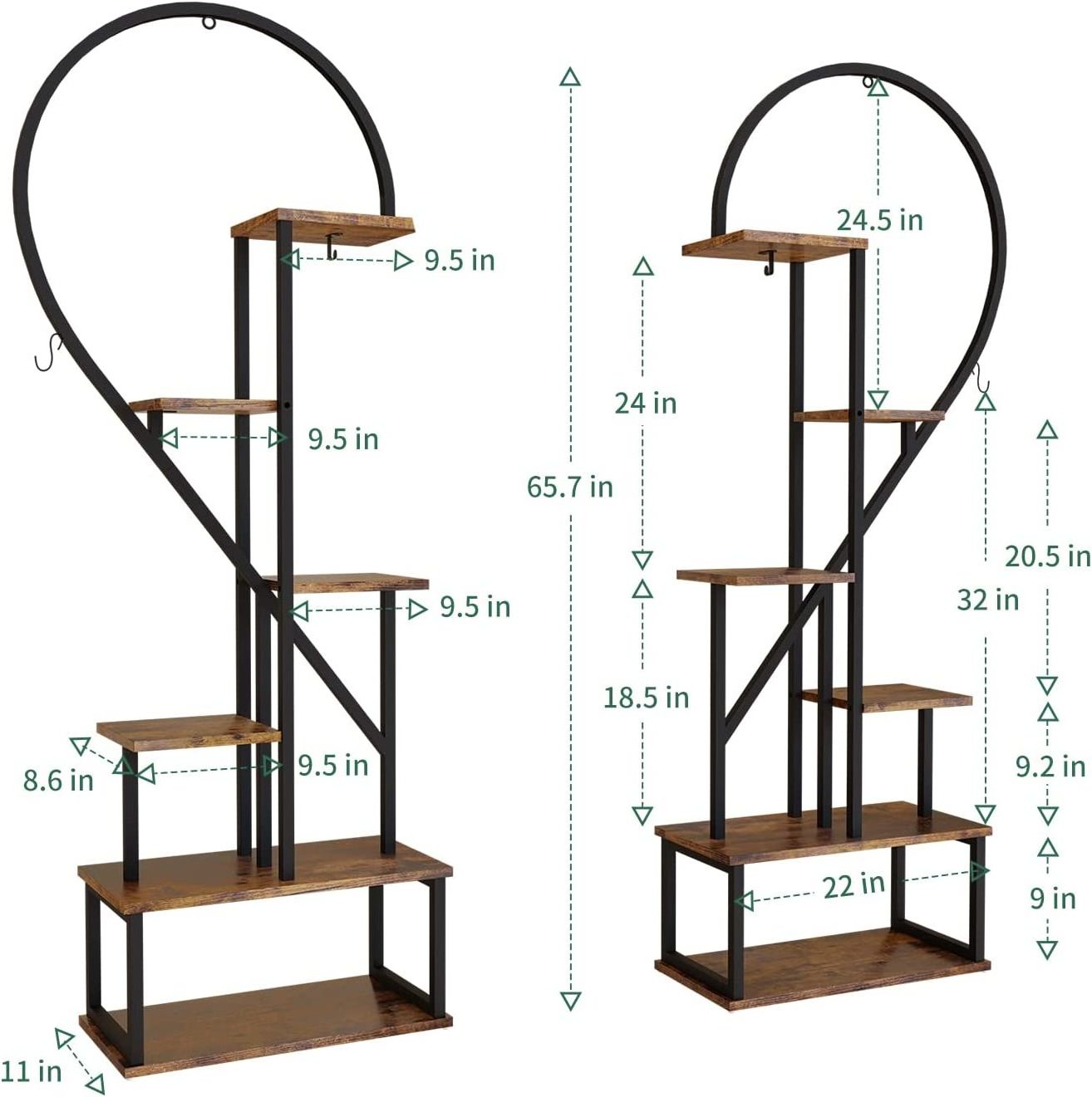 Modern design 6 Tier Metal Plant Stand, Creative Half Heart Shape Ladder Plant Stands for Indoor