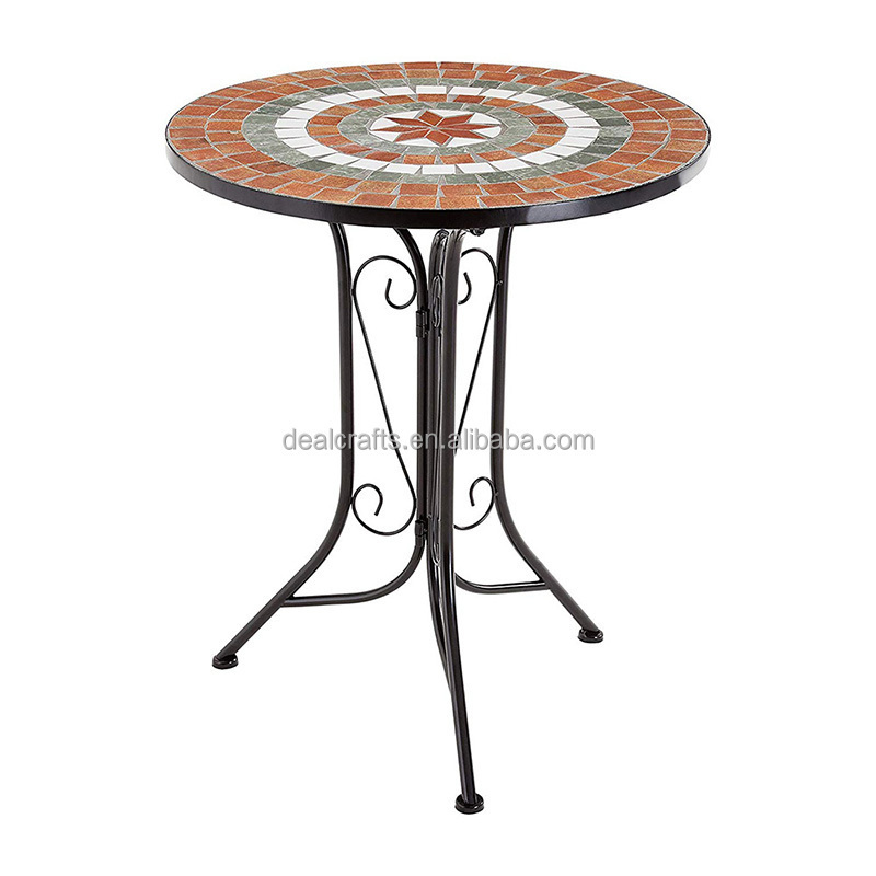 Coffee Table And Chair Furniture Set Outdoor Patio Garden Foldable Iron Metal Mosaic Table Bistro Set