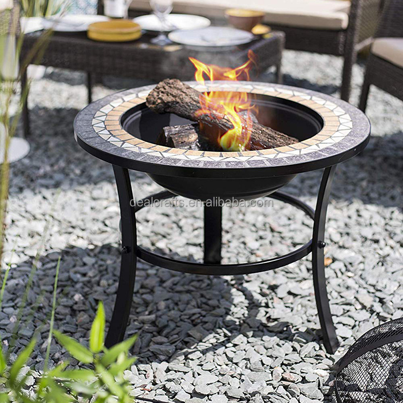 Outdoor round ceramic tile patio metal outdoor furniture fire pit mosaic designs