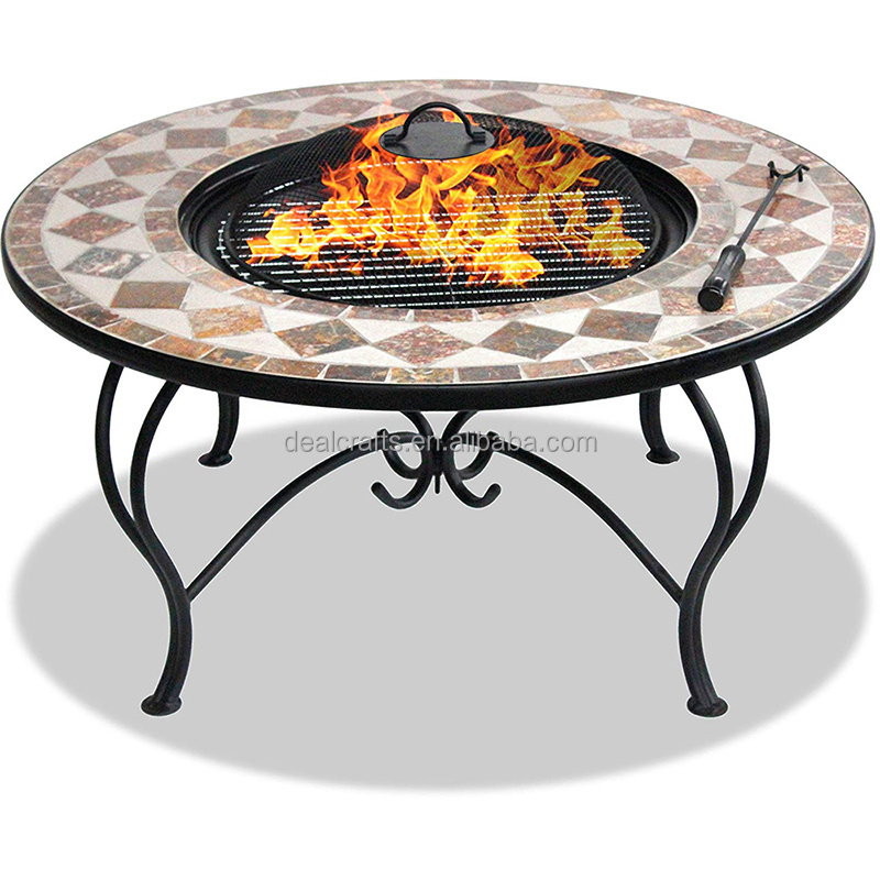 Round Outdoor Mosaic Fire Pit With Ceramic Tiles