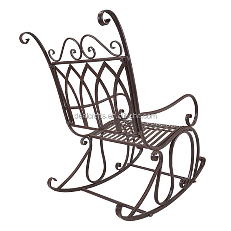 Metal Outdoor Patio Rocking Chair Outside Rocker Seating Porch Heavy Duty Rocking Chair Wrought Iron Retro Bistro Leisure Brown