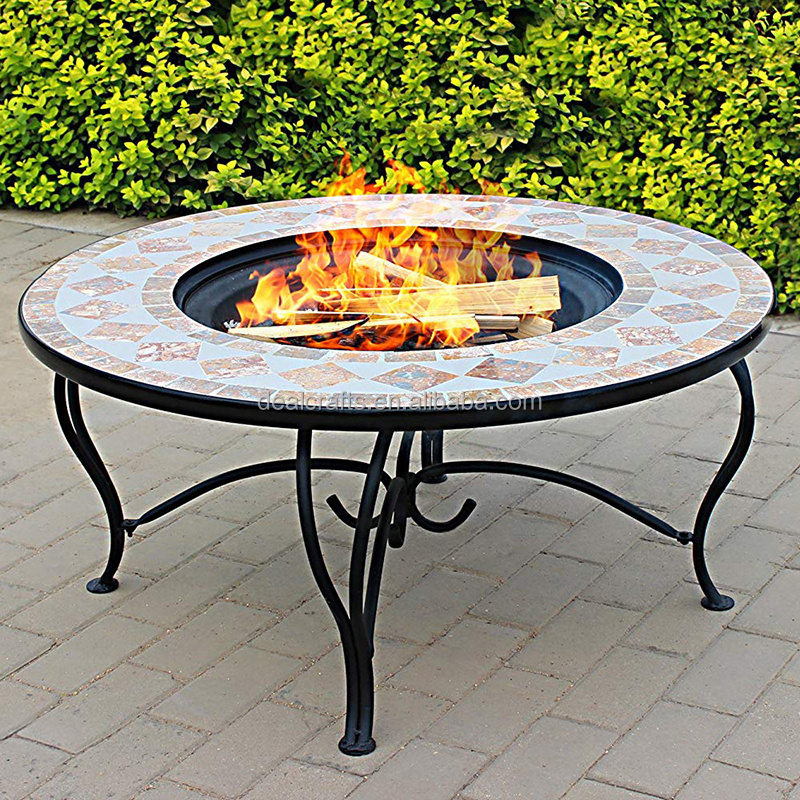 Round Outdoor Mosaic Fire Pit With Ceramic Tiles