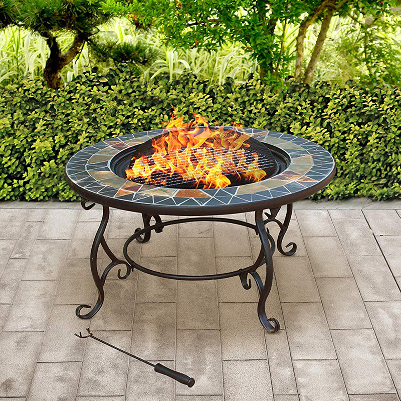 31 inch Round Marble stone fire pits wood burning fireplace mosaic fire pit