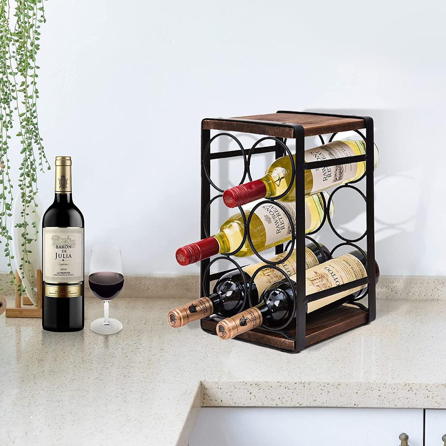 Metal & Wood Rustic Wood Counter top Wine Rack, 6 bottles wine rack for indoor