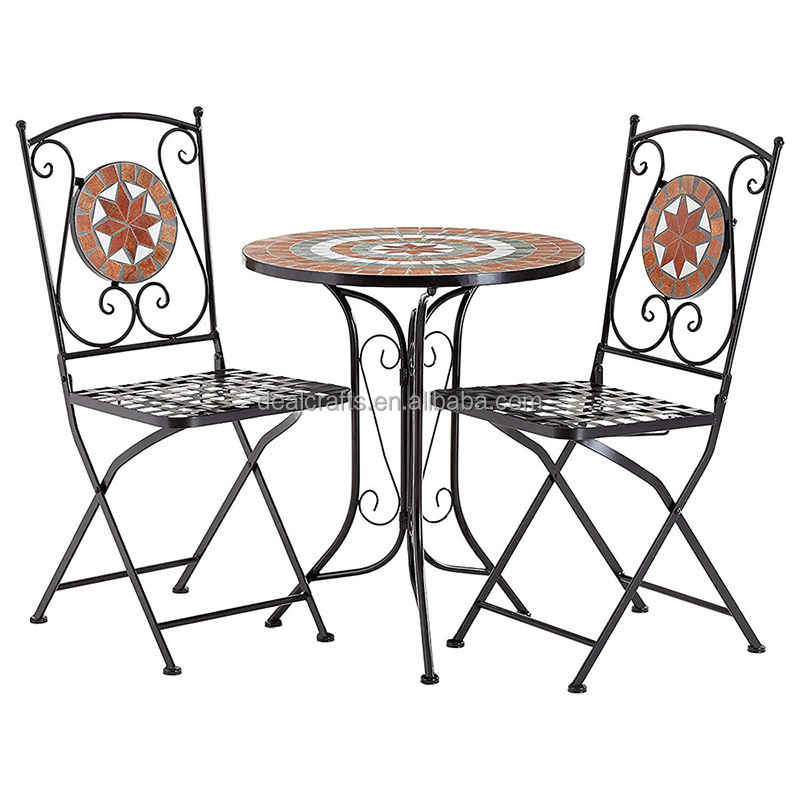 Coffee Table And Chair Furniture Set Outdoor Patio Garden Foldable Iron Metal Mosaic Table Bistro Set