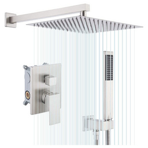 Brushed nickle stainless steel bathroom shower hot and cold shower mixer in wall mounted rain concealed shower set