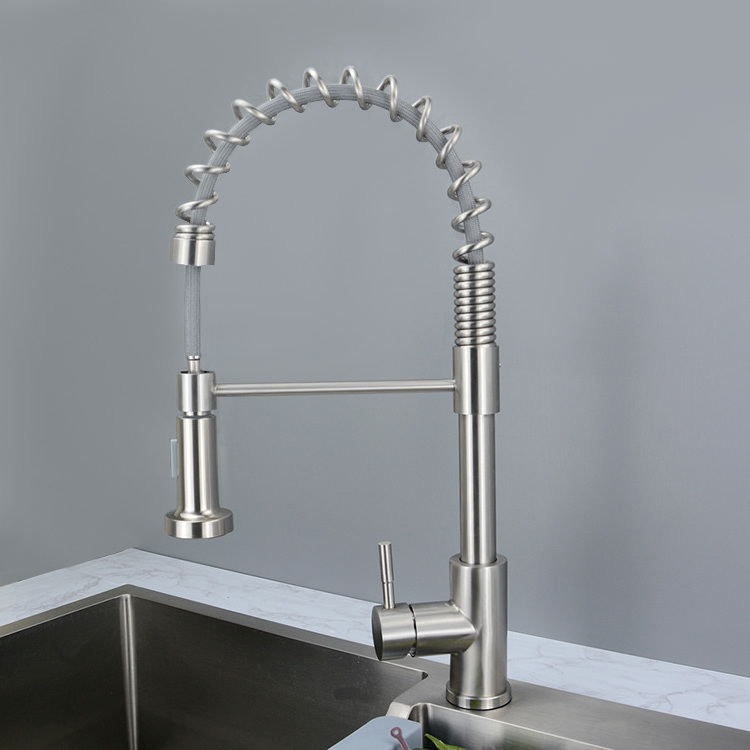 DeckMounted taps faucet kitchen 360kitchen faucet Spring pull out spout stainless steel brusged nickel