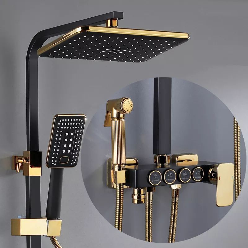 Deao Square Bathroom Shower System Senducs Black Gold Bathtub Mixer Faucet Hot Cold Bathroom Tap Thermostatic Shower Set