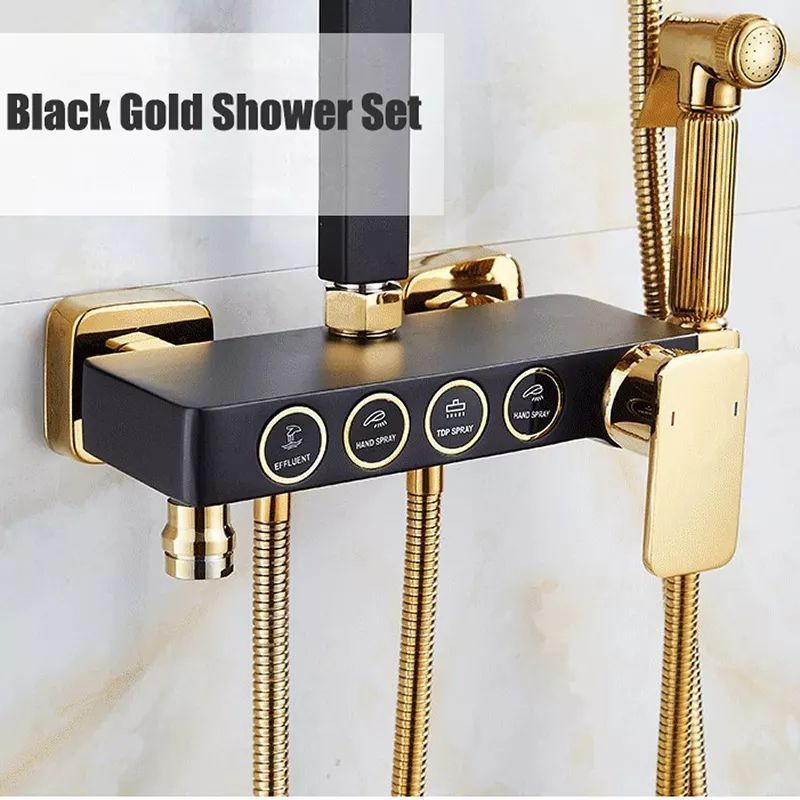 Deao Square Bathroom Shower System Senducs Black Gold Bathtub Mixer Faucet Hot Cold Bathroom Tap Thermostatic Shower Set