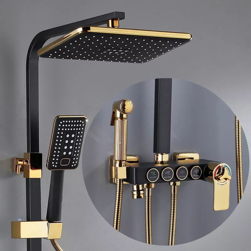 Deao Square Bathroom Shower System Senducs Black Gold Bathtub Mixer Faucet Hot Cold Bathroom Tap Thermostatic Shower Set