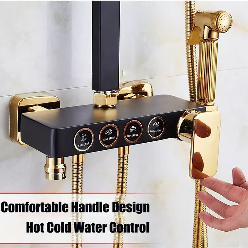 Deao Square Bathroom Shower System Senducs Black Gold Bathtub Mixer Faucet Hot Cold Bathroom Tap Thermostatic Shower Set