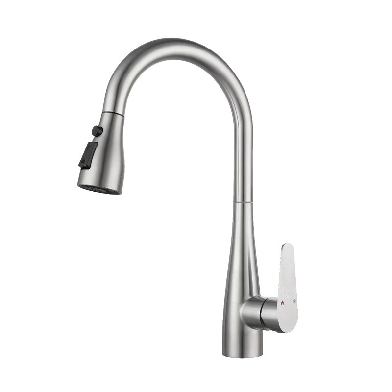 Deao brushed nickel black gold white sink faucet kichen mixer 304 stainless steel modern pull out kitchen faucet