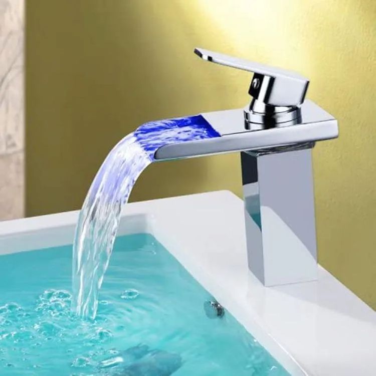 Deao New Design LED Light sink Faucet  Bathroom Basin Hot and Cold Water Waterfall Mixer Tap