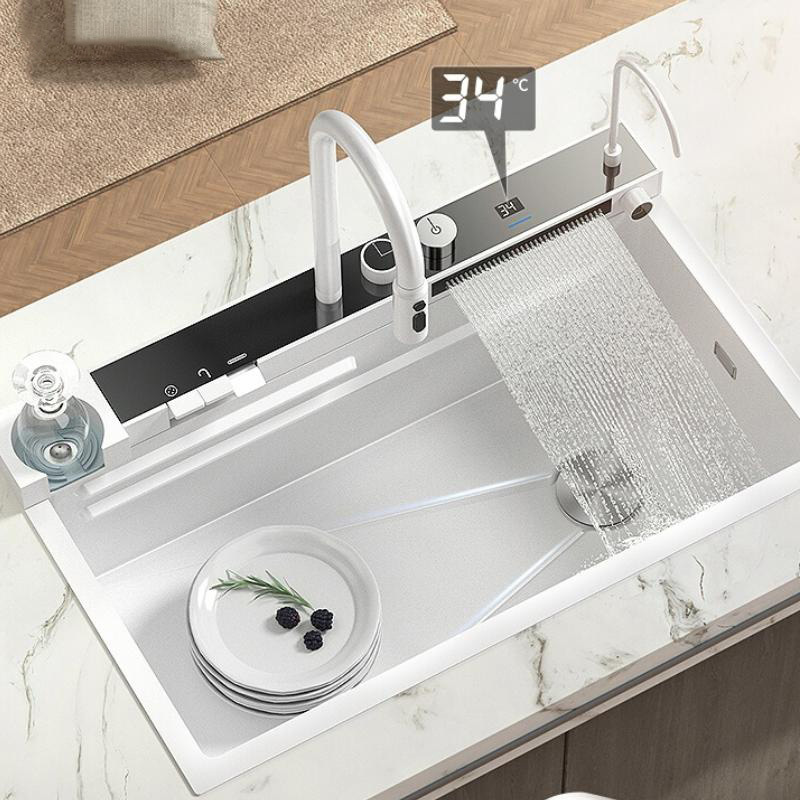 Nano White Stainless Steel Kitchen Sink Multi functional Sink Waterfall Kitchen Faucets with Drainer Kitchen Novel Accessories